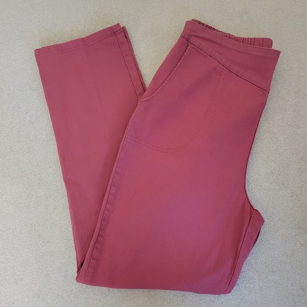 D&Co Sz M Denim Pull On Pants Straight Leg Flat Front Pockets Elastic Back Pink